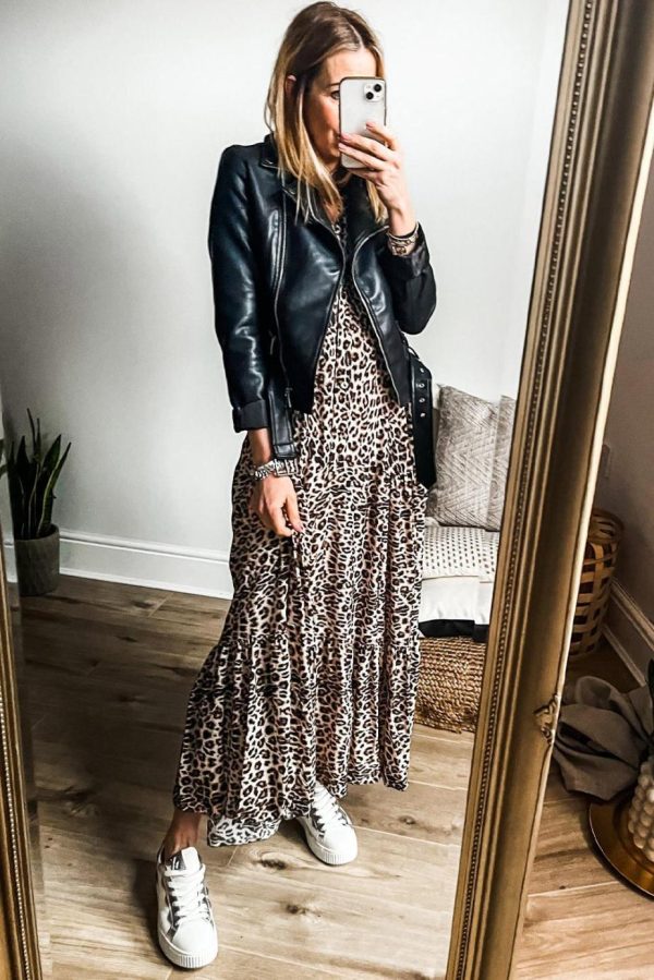 Maxi Dresses | Women Apricot Leopard Print Tiered Wide Sleeve Maxi Dress - Image 2