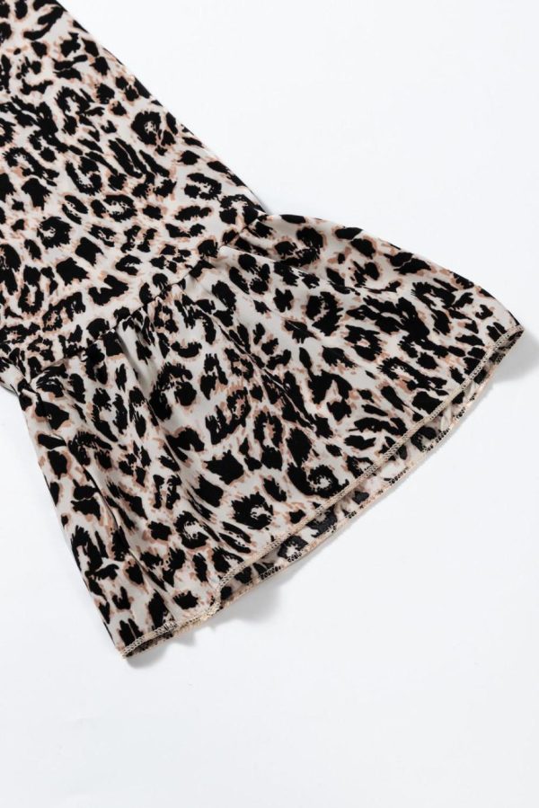 Maxi Dresses | Women Apricot Leopard Print Tiered Wide Sleeve Maxi Dress - Image 7