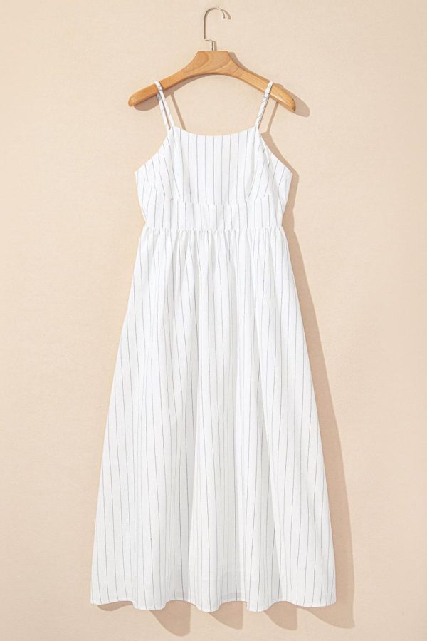 Maxi Dresses | Women Beige Stripe Spaghetti Strap Pocketed High Waist Maxi Dress - Image 4