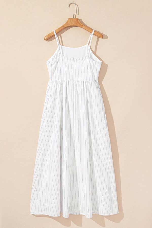Maxi Dresses | Women Beige Stripe Spaghetti Strap Pocketed High Waist Maxi Dress - Image 5