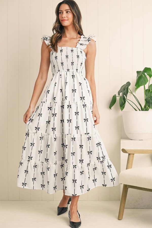 Maxi Dresses | Women Black Bow Print Smocked Ruffle High Waist Maxi Dress - Image 2