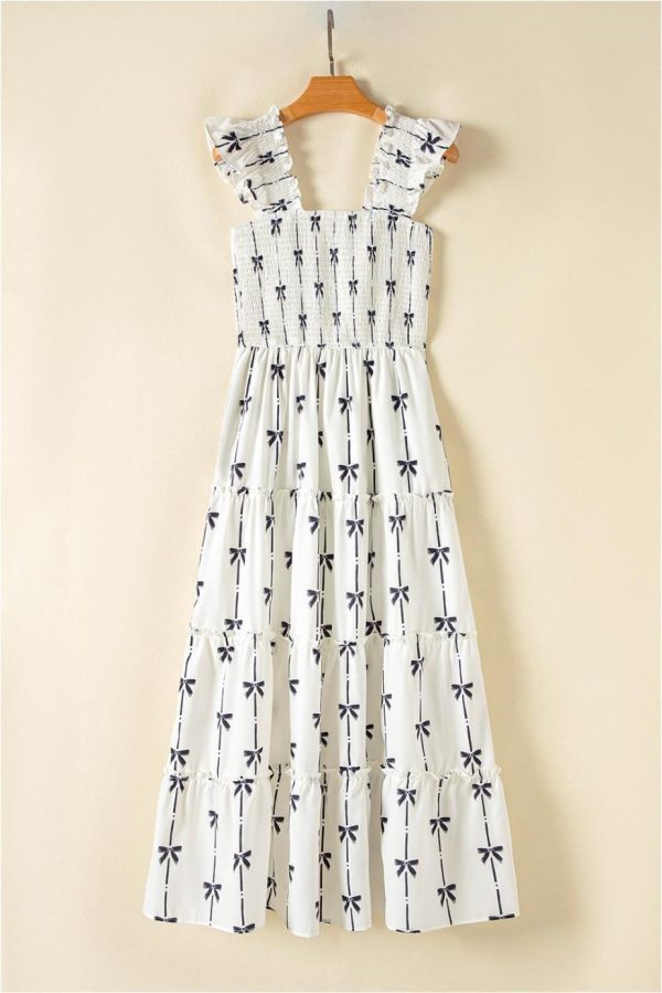 Maxi Dresses | Women Black Bow Print Smocked Ruffle High Waist Maxi Dress - Image 6