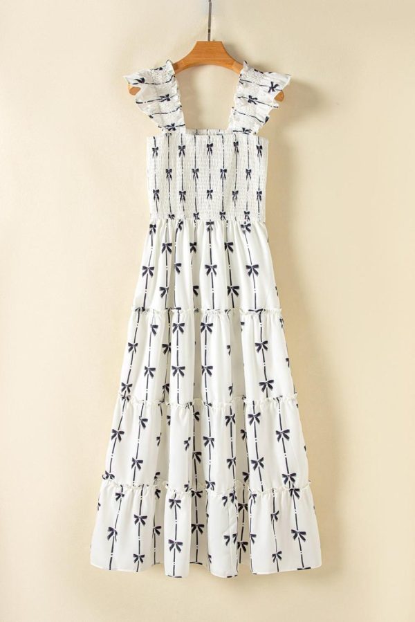 Maxi Dresses | Women Black Bow Print Smocked Ruffle High Waist Maxi Dress - Image 7