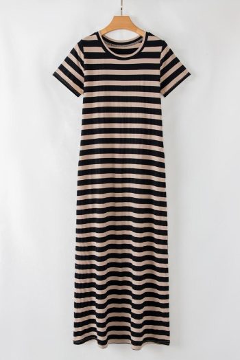 Maxi Dresses | Women Black Striped Side Pockets T-Shirt Maxi Dress