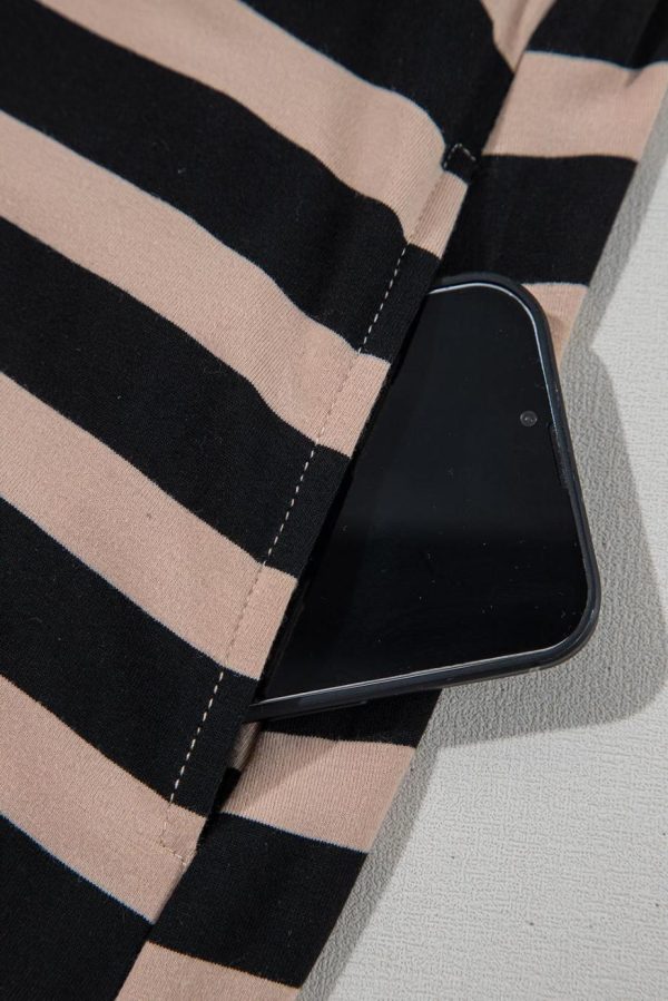 Maxi Dresses | Women Black Striped Side Pockets T-Shirt Maxi Dress - Image 5