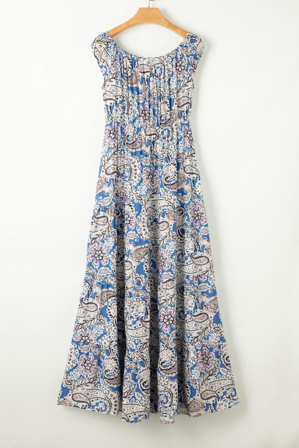 Maxi Dresses | Women Blue Boho Paisley Print Off Shoulder Maxi Dress - Image 3