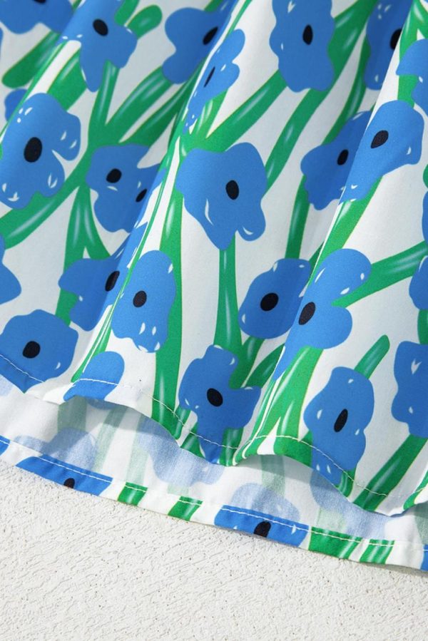 Maxi Dresses | Women Blue Floral Print Square Neck Ruffled Strap Maxi Dress - Image 7