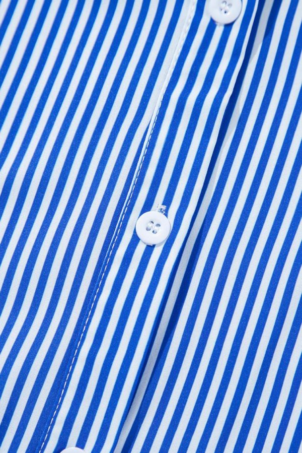 Maxi Dresses | Women Blue Striped Button Front Belted Shirt Collar Maxi Dress - Image 5