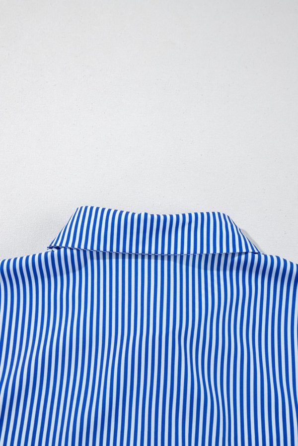 Maxi Dresses | Women Blue Striped Button Front Belted Shirt Collar Maxi Dress - Image 6