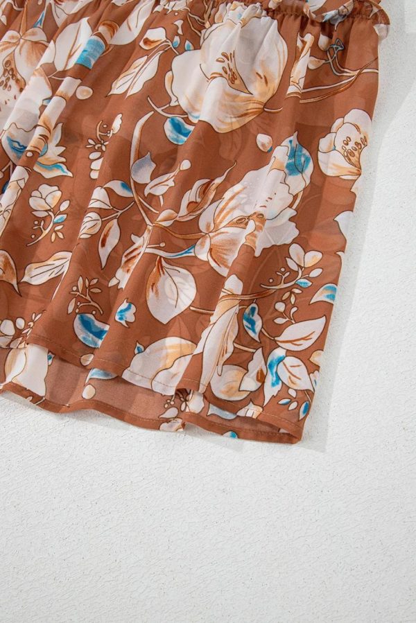 Maxi Dresses | Women Brown Floral Print Shirred Square Neck High Waist Maxi Dress - Image 7