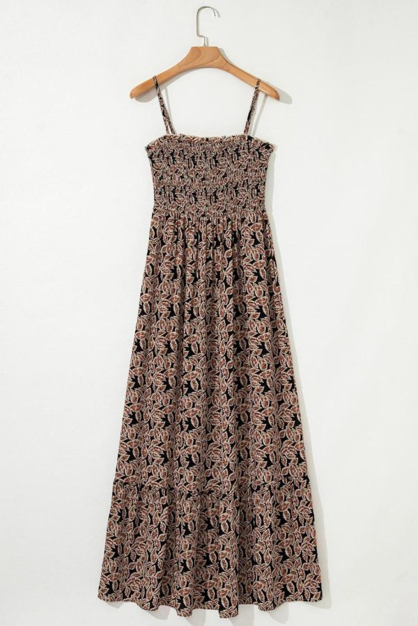 Maxi Dresses | Women Brown Floral Smocked Bodice High Waist Flowy Sun Dress - Image 6
