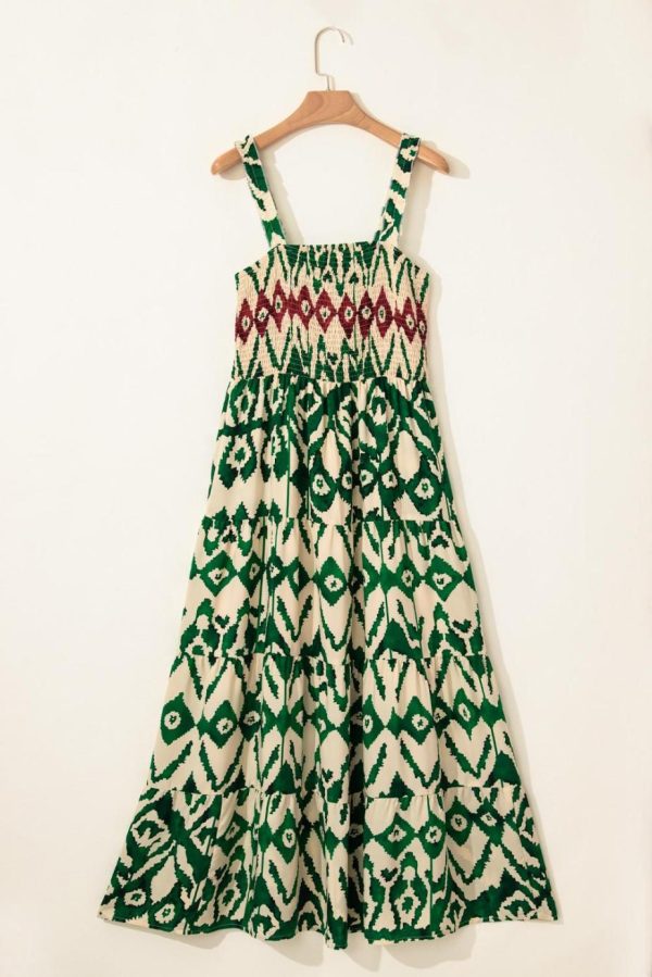 Maxi Dresses | Women Green Boho Shirred A Line Sleeveless Maxi Dress - Image 3
