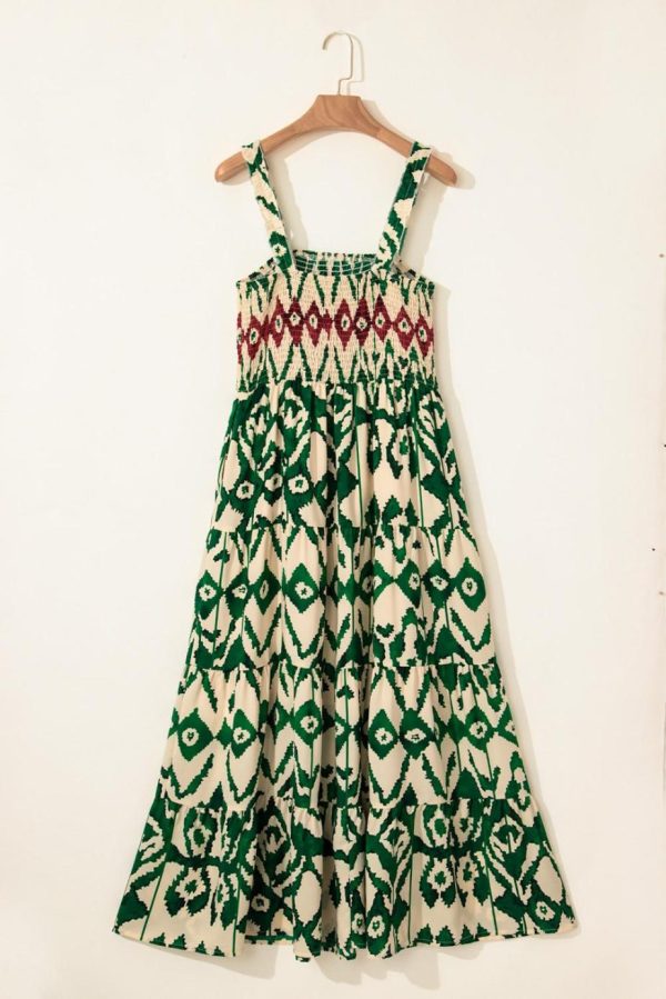 Maxi Dresses | Women Green Boho Shirred A Line Sleeveless Maxi Dress - Image 4