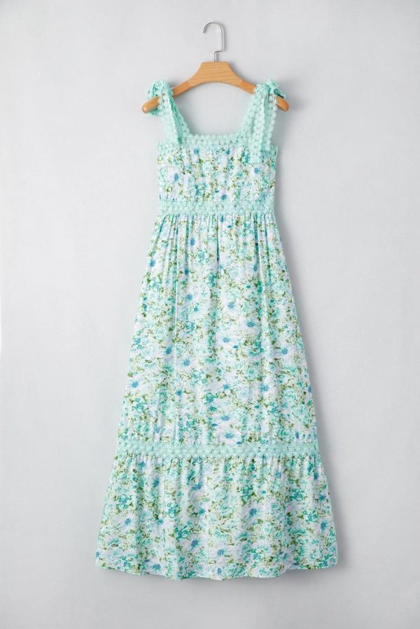 Maxi Dresses | Women Green Floral Lace Tied Strap Empire Waist Maxi Dress - Image 3