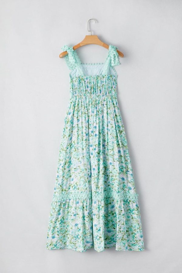 Maxi Dresses | Women Green Floral Lace Tied Strap Empire Waist Maxi Dress - Image 4