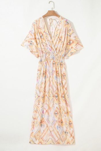 Maxi Dresses | Women Multicolour Geometric Print Half Sleeve High Waist Maxi Dress