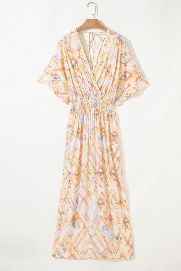 Maxi Dresses | Women Multicolour Geometric Print Half Sleeve High Waist Maxi Dress