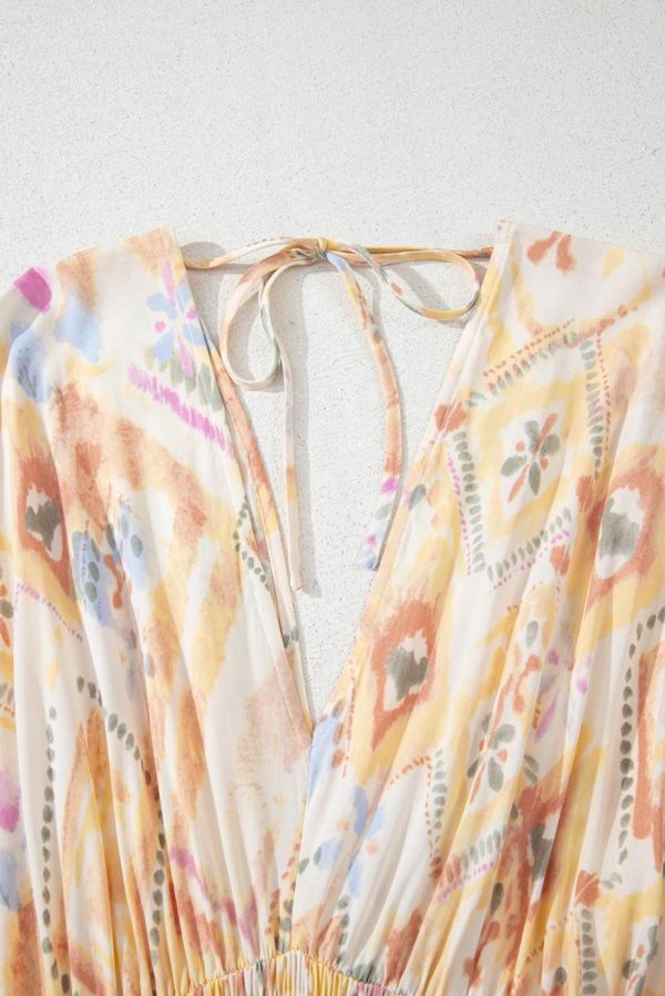 Maxi Dresses | Women Multicolour Geometric Print Half Sleeve High Waist Maxi Dress - Image 3