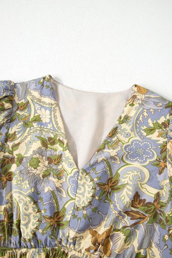 Maxi Dresses | Women Multicolour Vintage Floral V Neck Short Puff Sleeve Maxi Dress - Image 5