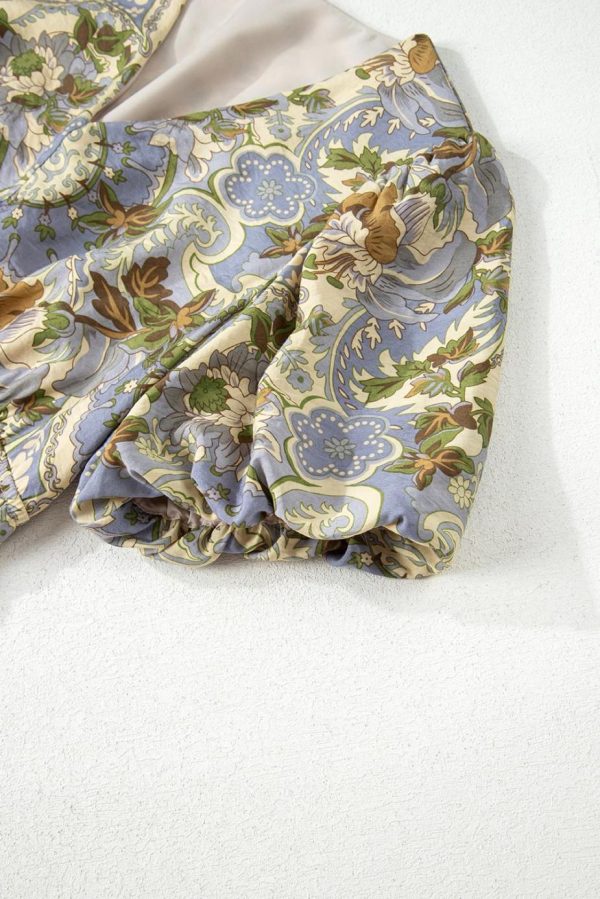 Maxi Dresses | Women Multicolour Vintage Floral V Neck Short Puff Sleeve Maxi Dress - Image 6
