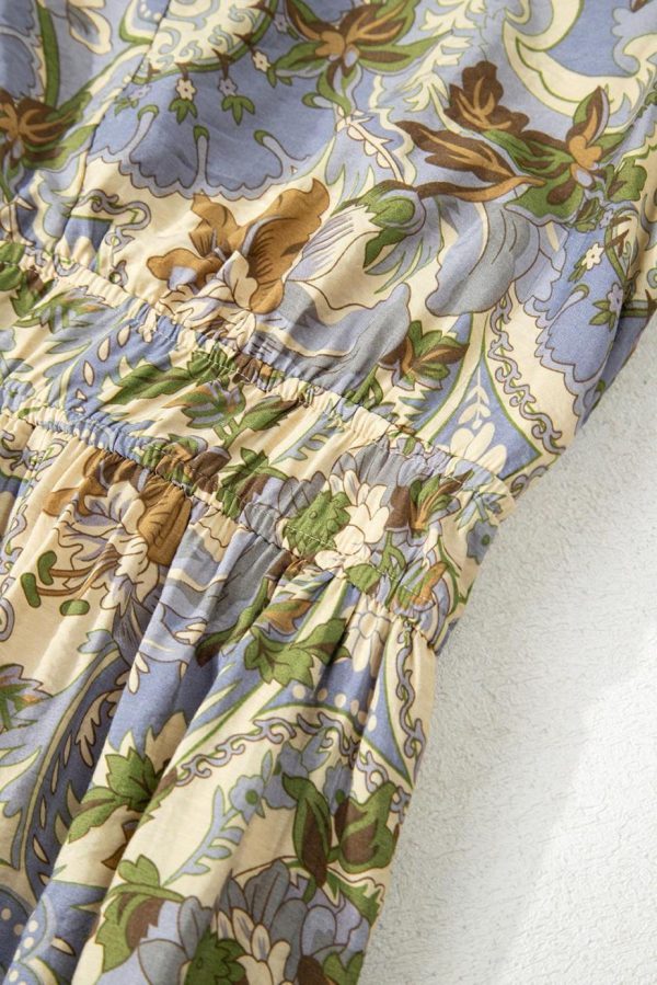 Maxi Dresses | Women Multicolour Vintage Floral V Neck Short Puff Sleeve Maxi Dress - Image 7