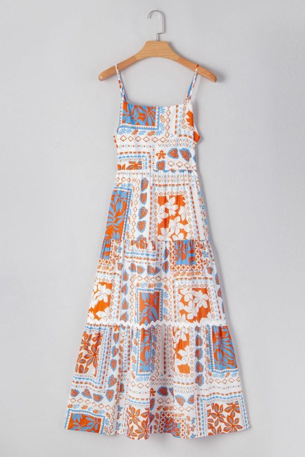 Maxi Dresses | Women Orange Floral Print Ricrac Trim Spaghetti Straps Maxi Dress - Image 4