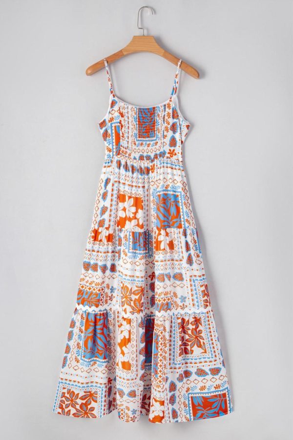 Maxi Dresses | Women Orange Floral Print Ricrac Trim Spaghetti Straps Maxi Dress - Image 5