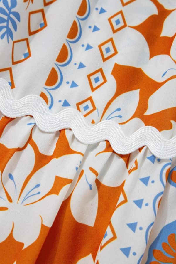 Maxi Dresses | Women Orange Floral Print Ricrac Trim Spaghetti Straps Maxi Dress - Image 7