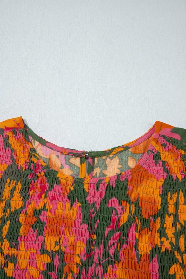 Maxi Dresses | Women Orange Floral Puff Sleeve Smocked Bodice Frill Tiered Dress - Image 7