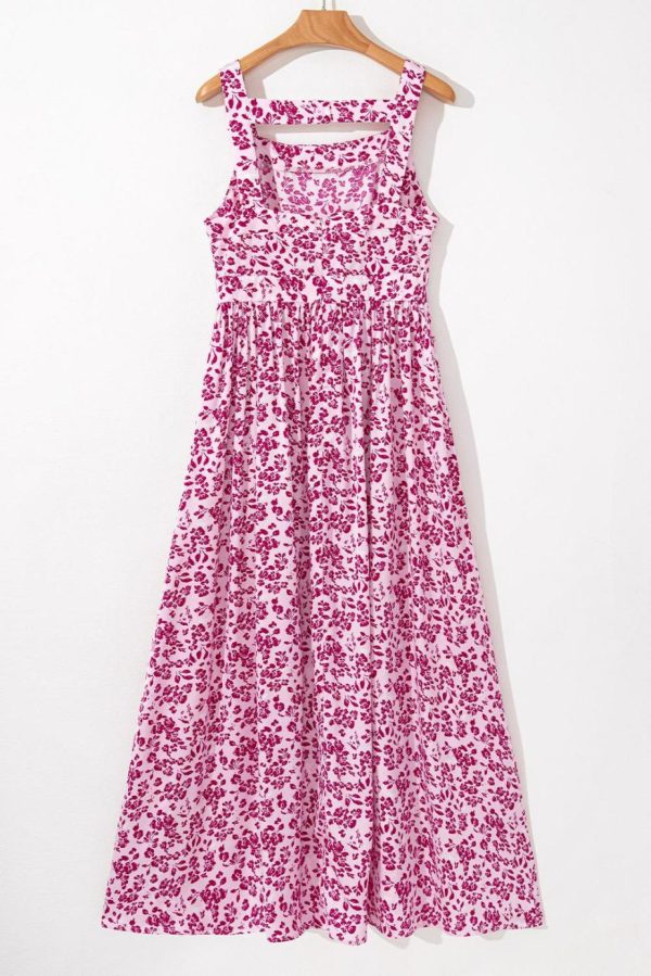 Maxi Dresses | Women Pink Floral Cutout Back Empire Waist Sleeveless Maxi Dress - Image 6