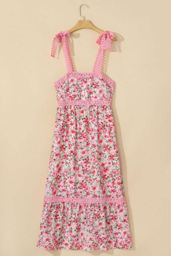 Maxi Dresses | Women Pink Floral Lace Tied Strap Empire Waist Maxi Dress - Image 5