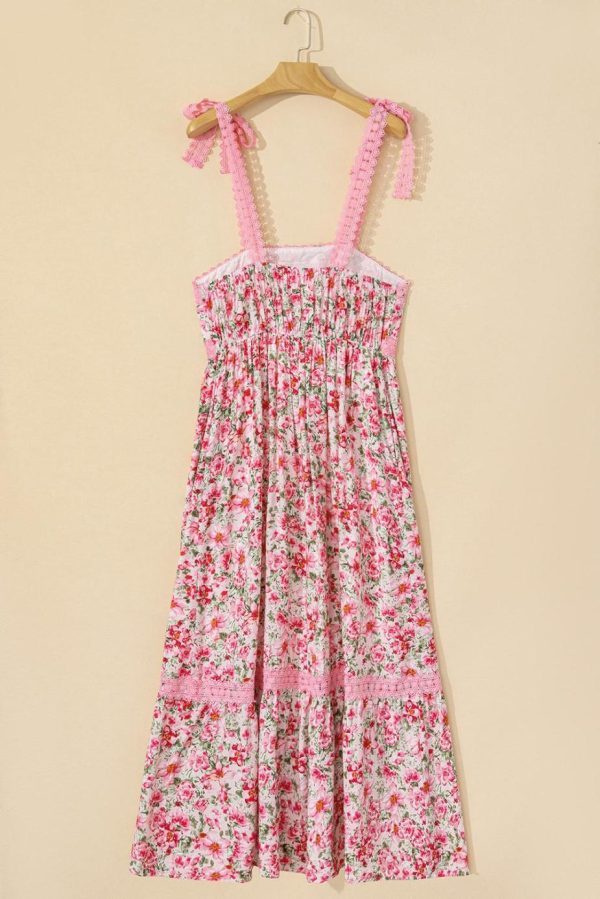 Maxi Dresses | Women Pink Floral Lace Tied Strap Empire Waist Maxi Dress - Image 6