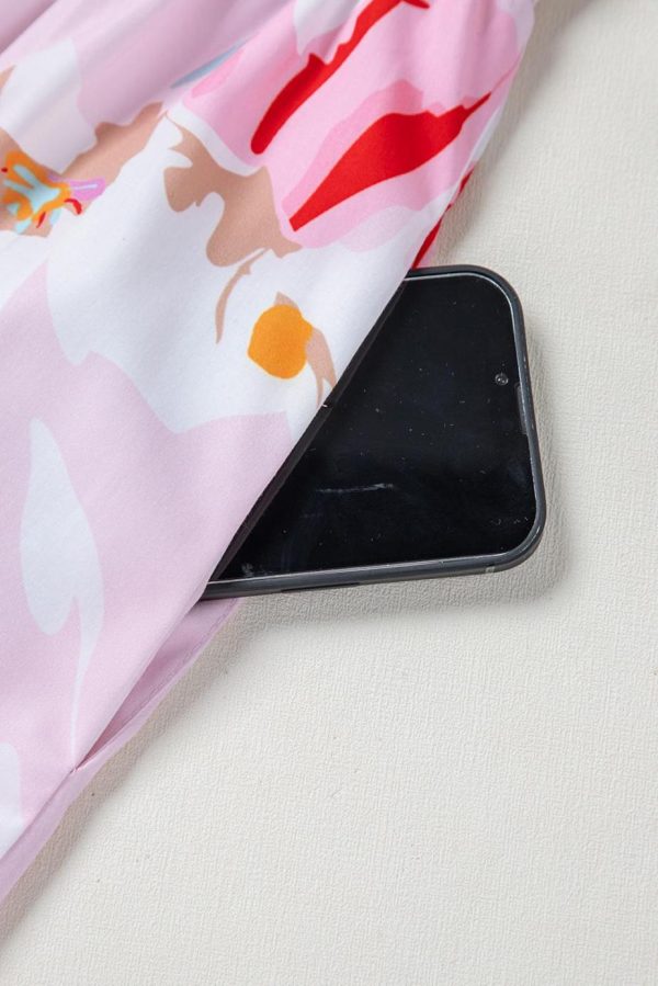 Maxi Dresses | Women Pink Floral Print Knotted Shoulder Smocked Maxi Dress - Image 5