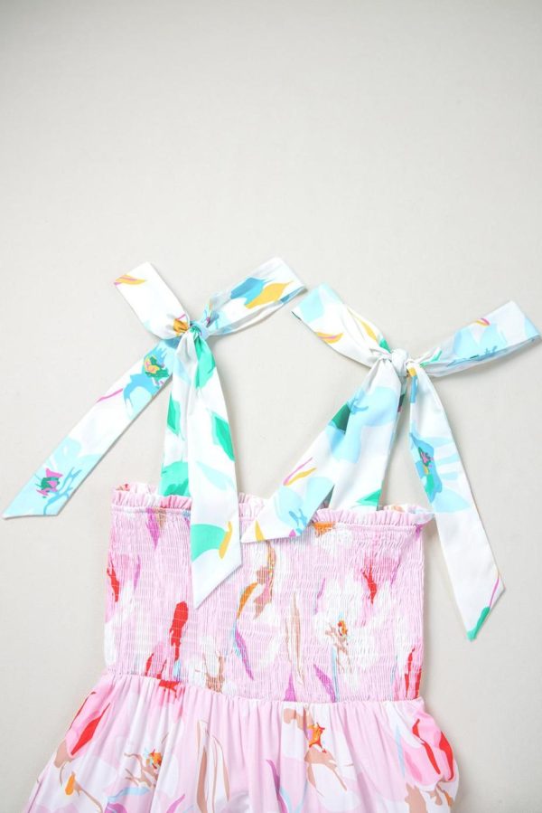 Maxi Dresses | Women Pink Floral Print Knotted Shoulder Smocked Maxi Dress - Image 7