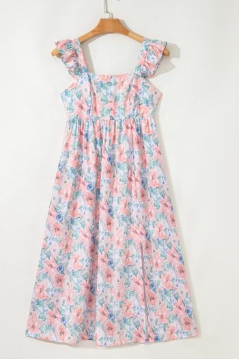 Maxi Dresses | Women Pink Floral Print Square Neck Backless Dress With Slit