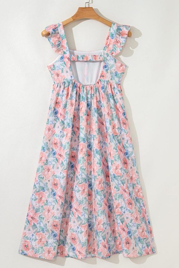 Maxi Dresses | Women Pink Floral Print Square Neck Backless Dress With Slit - Image 2