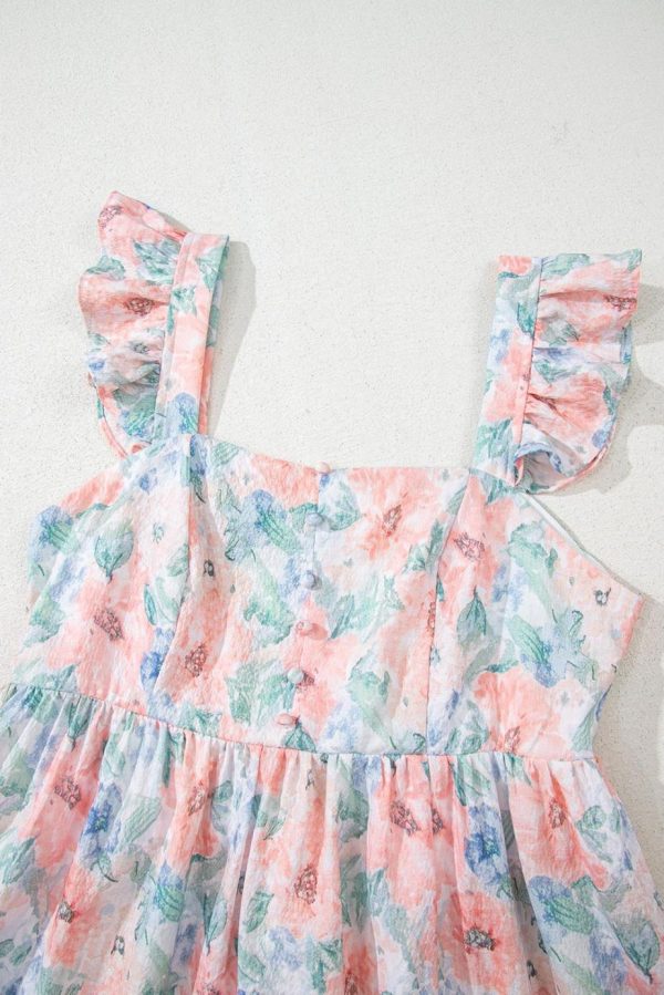Maxi Dresses | Women Pink Floral Print Square Neck Backless Dress With Slit - Image 3