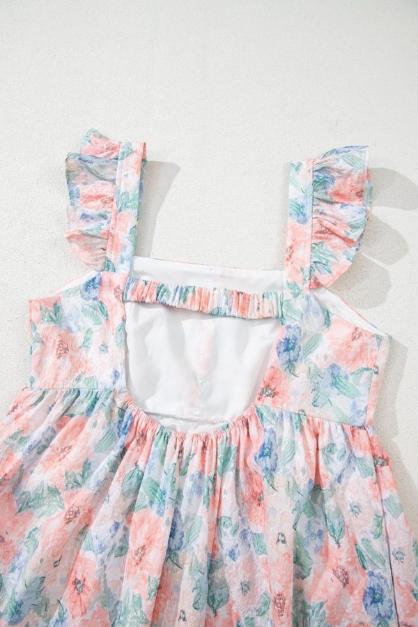 Maxi Dresses | Women Pink Floral Print Square Neck Backless Dress With Slit - Image 4