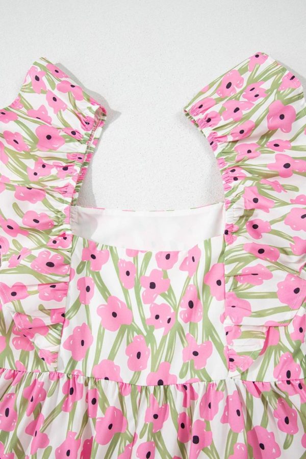 Maxi Dresses | Women Pink Floral Print Square Neck Ruffled Strap Maxi Dress - Image 6