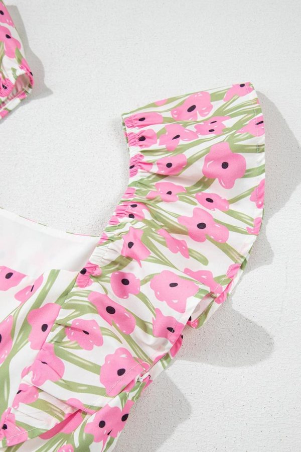Maxi Dresses | Women Pink Floral Print Square Neck Ruffled Strap Maxi Dress - Image 7