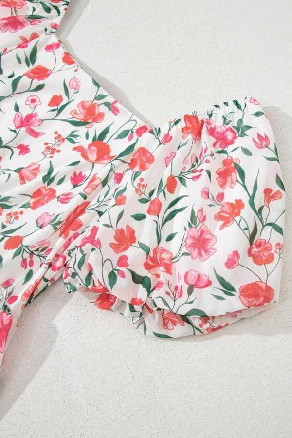 Maxi Dresses | Women Pink Floral Puff Sleeve Square Neck Empire Waist Tiered Maxi Dress - Image 4