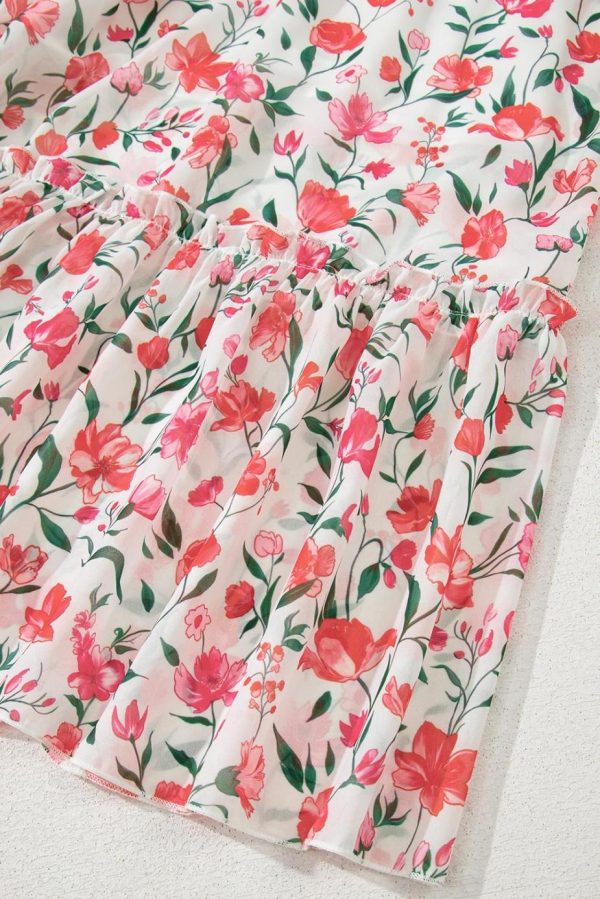 Maxi Dresses | Women Pink Floral Puff Sleeve Square Neck Empire Waist Tiered Maxi Dress - Image 6