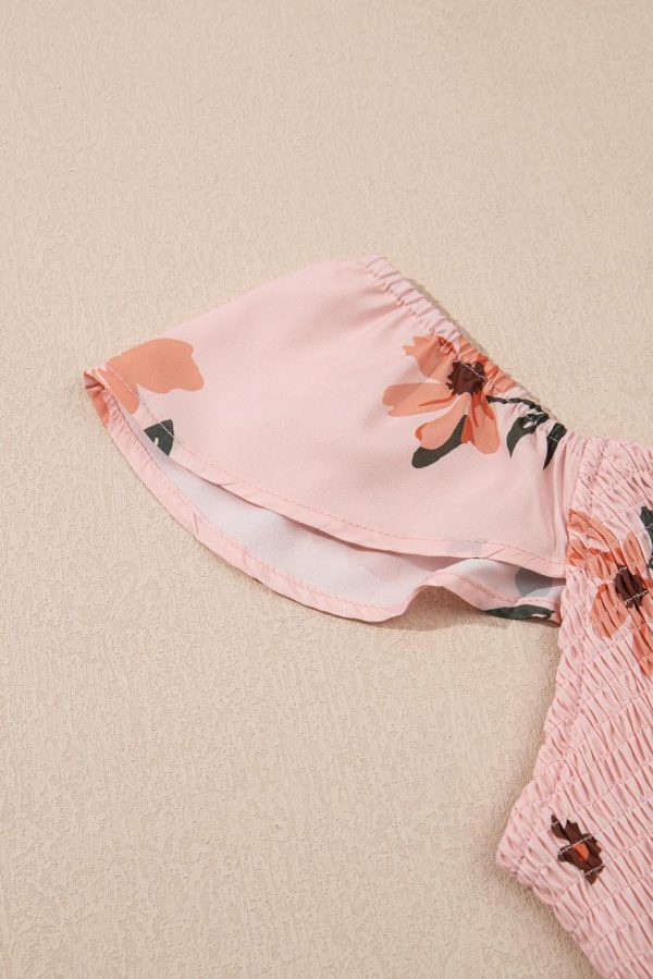 Maxi Dresses | Women Pink Floral V Neck Smocked High Waist Ruffle Hem Maxi Dress - Image 3
