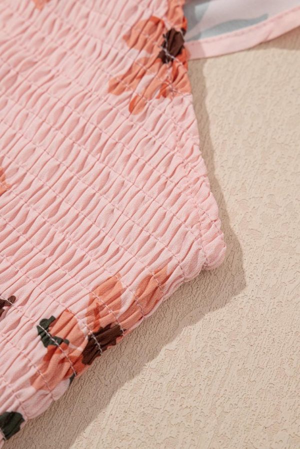 Maxi Dresses | Women Pink Floral V Neck Smocked High Waist Ruffle Hem Maxi Dress - Image 4