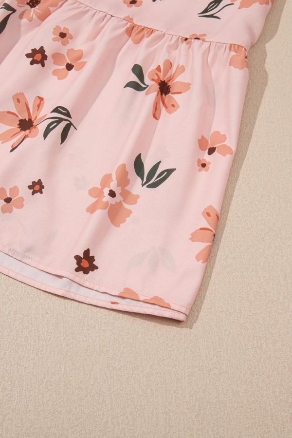 Maxi Dresses | Women Pink Floral V Neck Smocked High Waist Ruffle Hem Maxi Dress - Image 5