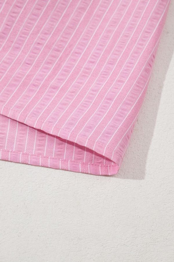 Maxi Dresses | Women Pink Striped V Neck Puff Sleeve Frill Tiered Maxi Dress - Image 5