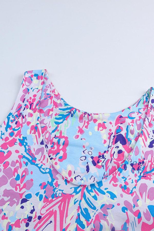 Maxi Dresses | Women Purple Abstract Print Side Splits Round Neck Sleeveless Maxi Dress - Image 2
