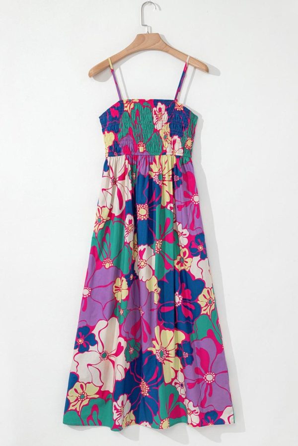 Maxi Dresses | Women Purple Floral Print Shirred Spaghetti Strap Loose Maxi Dress - Image 2