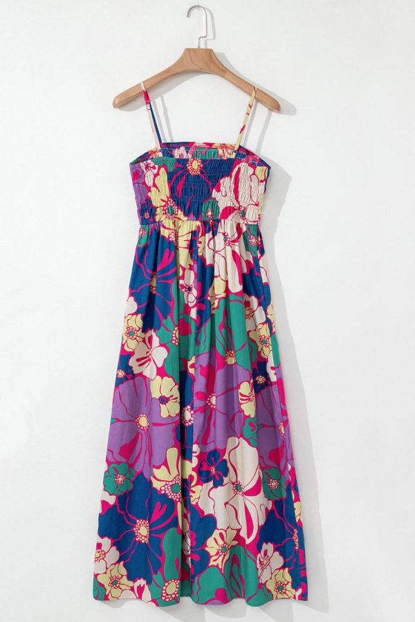 Maxi Dresses | Women Purple Floral Print Shirred Spaghetti Strap Loose Maxi Dress - Image 3