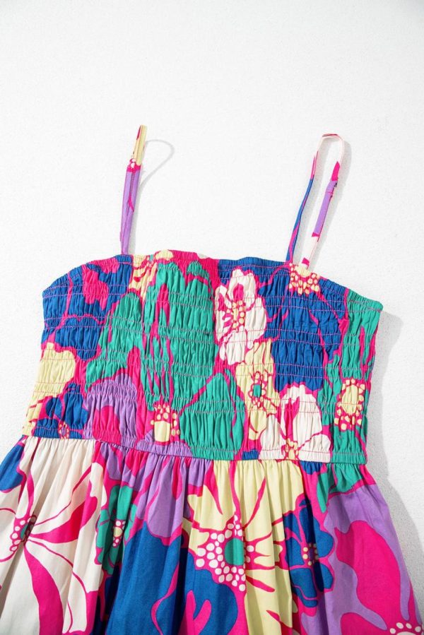 Maxi Dresses | Women Purple Floral Print Shirred Spaghetti Strap Loose Maxi Dress - Image 4
